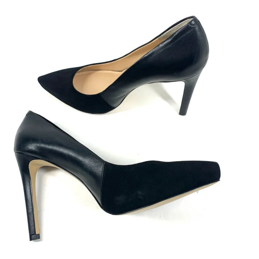 Banana Republic Two Tone Stiletto Heels Black Leather & Suede Pointy Toe Size 10